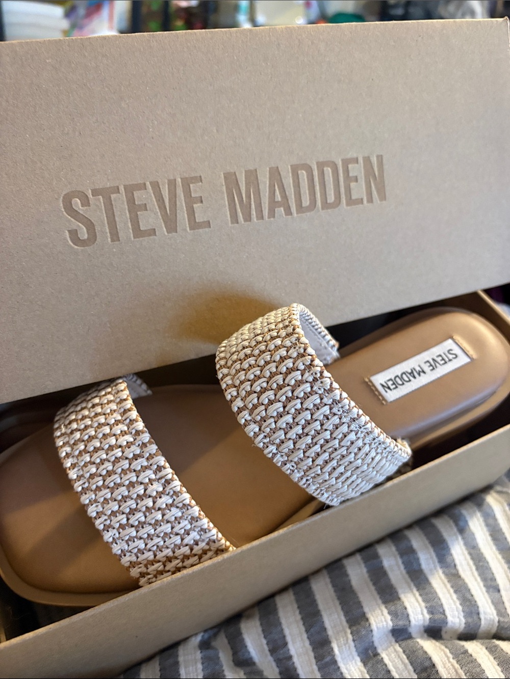 Steve Madden Two-Strap Woven Slide Sandals in Beige/Tan - Picture 2 of 2